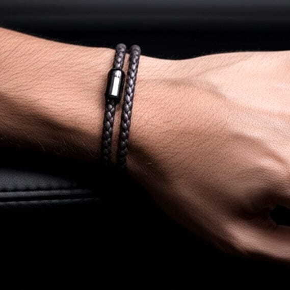 STARRY TWINE BROWN - American Style Genuine Braided Leather Bracelet with Stainless Steel Clasp Magnetic Buckle for Men & Boy (8 inch) - THE MEN THING
