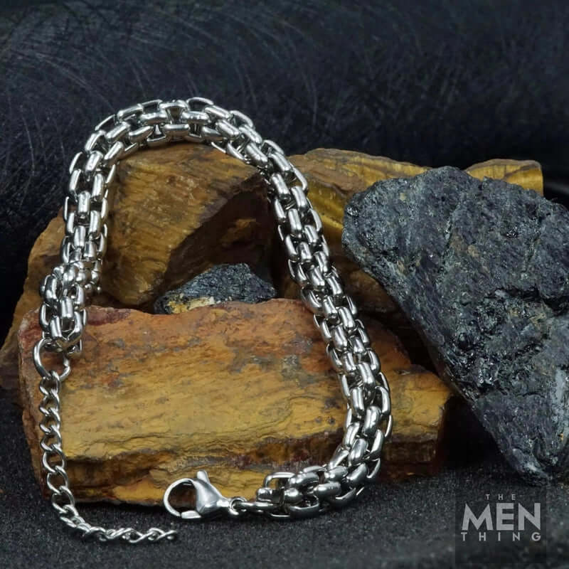 STEELBOX -  7mm Stainless Steel Bracelet, American Style - 8 inch with Adjustable Lobster Claw Buckle for Men & Boys - THE MEN THING