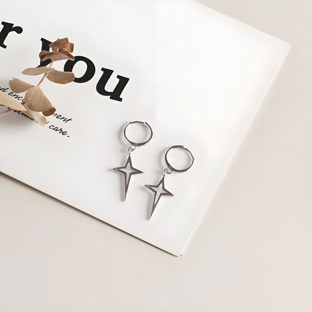 STELLAR NOIR SILVER - Pure Titanium Steel Hoop Earrings for Men & Boys (2pcs) - THE MEN THING