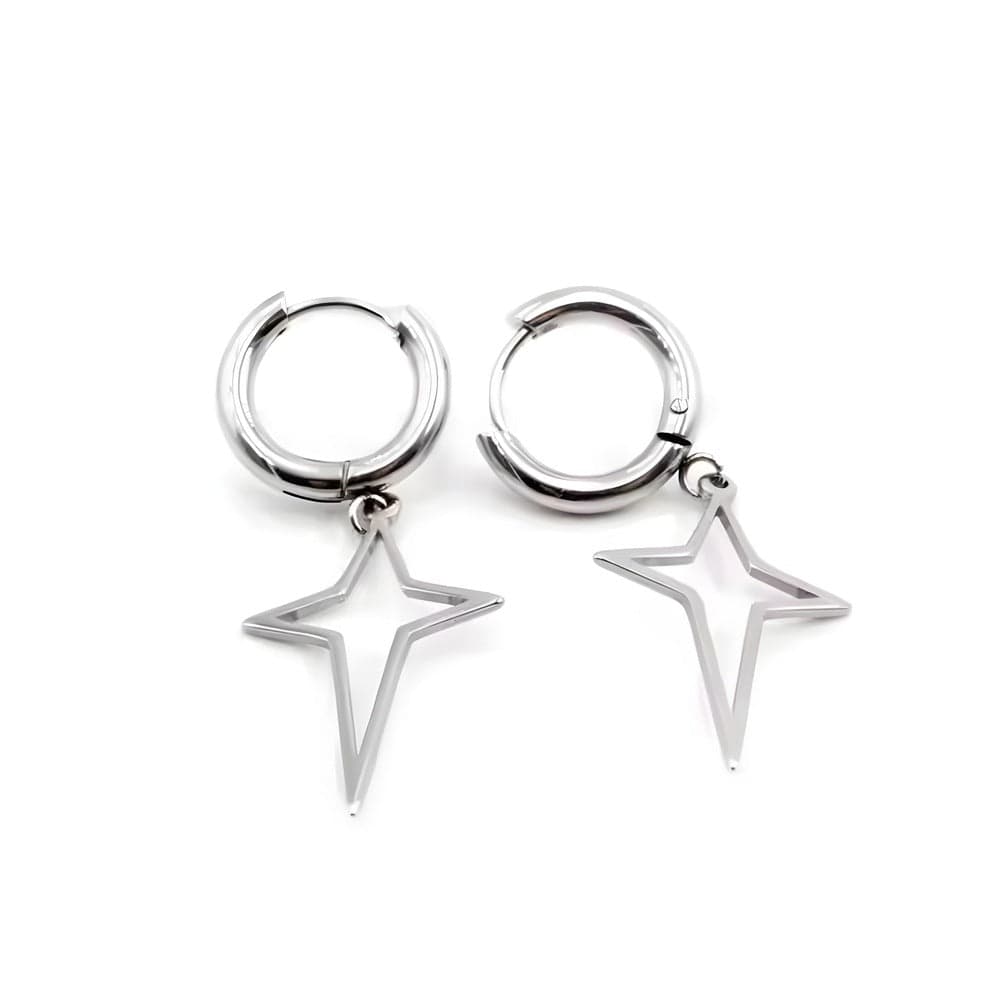 STELLAR NOIR SILVER - Pure Titanium Steel Hoop Earrings for Men & Boys (2pcs) - THE MEN THING