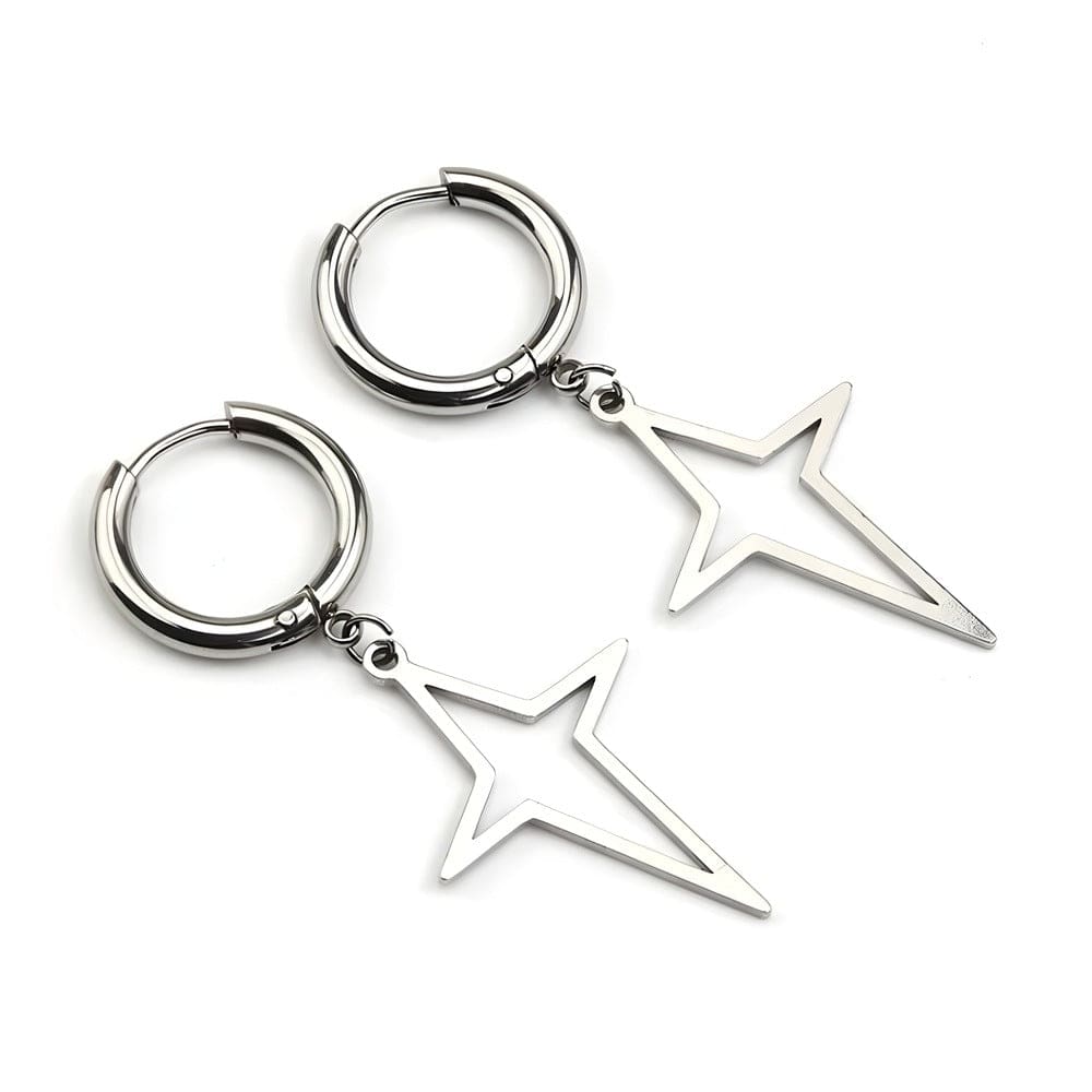 STELLAR NOIR SILVER - Pure Titanium Steel Hoop Earrings for Men & Boys (2pcs) - THE MEN THING
