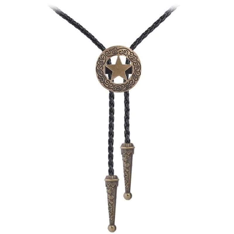 STELLAR STAR - Retro Alloy Pendant Bolo Tie | Adjustable Genuine Leather Cowboy Necktie Necklace for Men & Boys - THE MEN THING