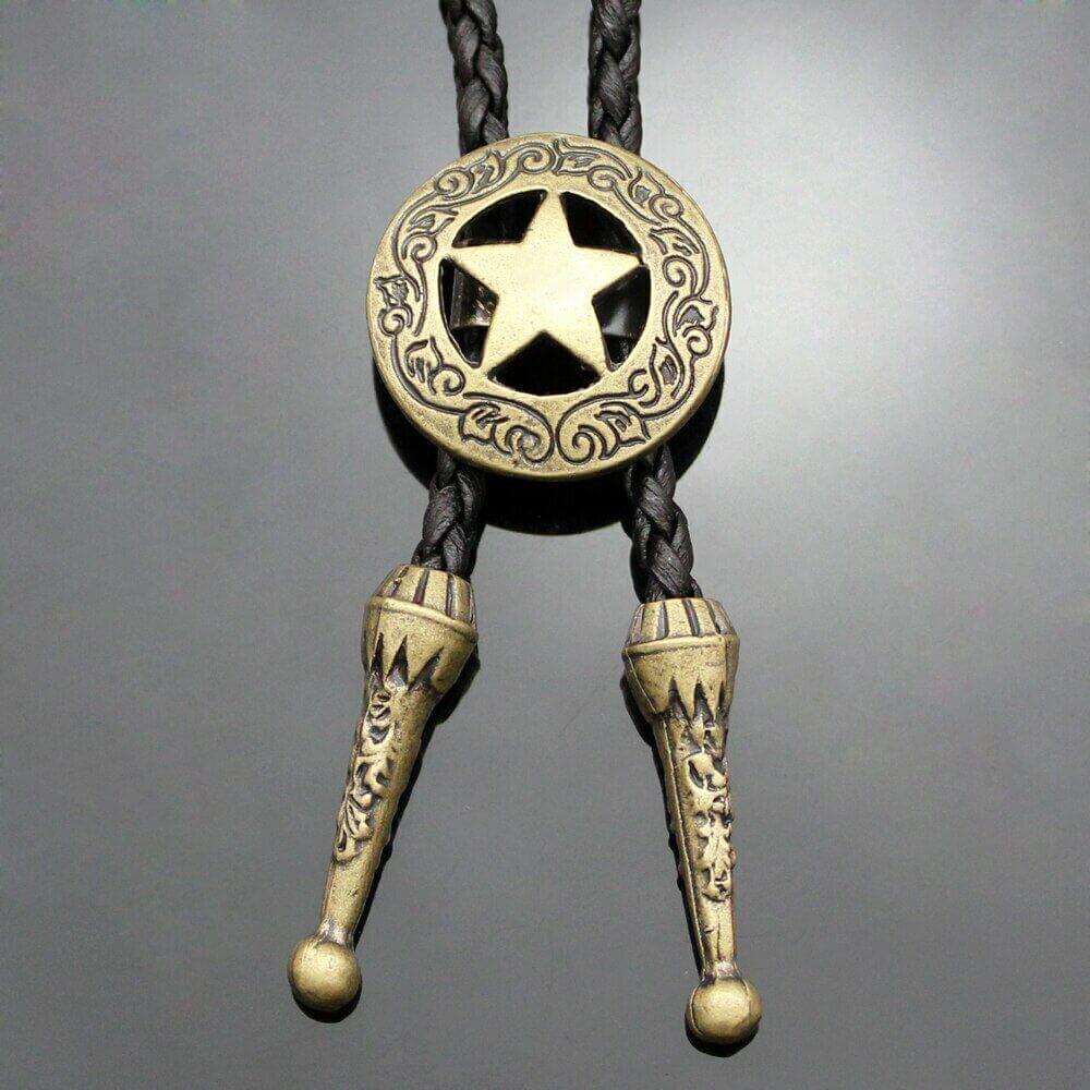 STELLAR STAR - Retro Alloy Pendant Bolo Tie | Adjustable Genuine Leather Cowboy Necktie Necklace for Men & Boys - THE MEN THING