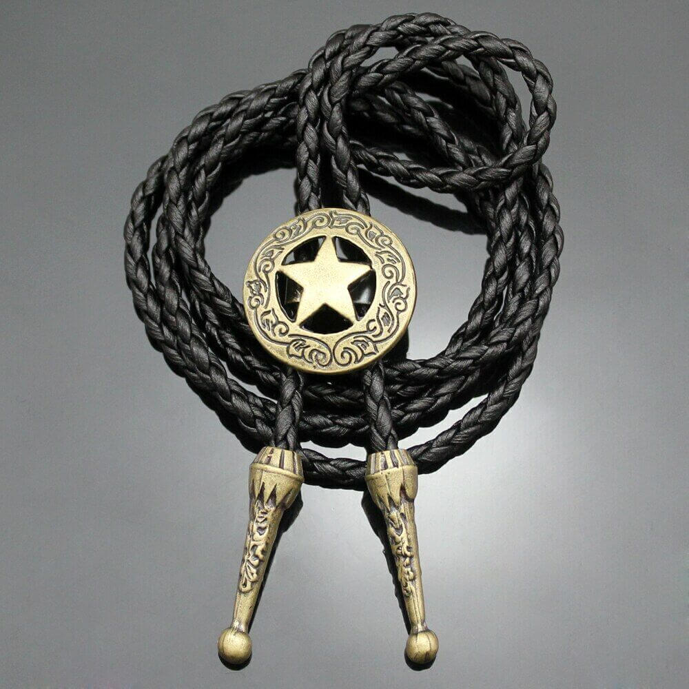 STELLAR STAR - Retro Alloy Pendant Bolo Tie | Adjustable Genuine Leather Cowboy Necktie Necklace for Men & Boys - THE MEN THING