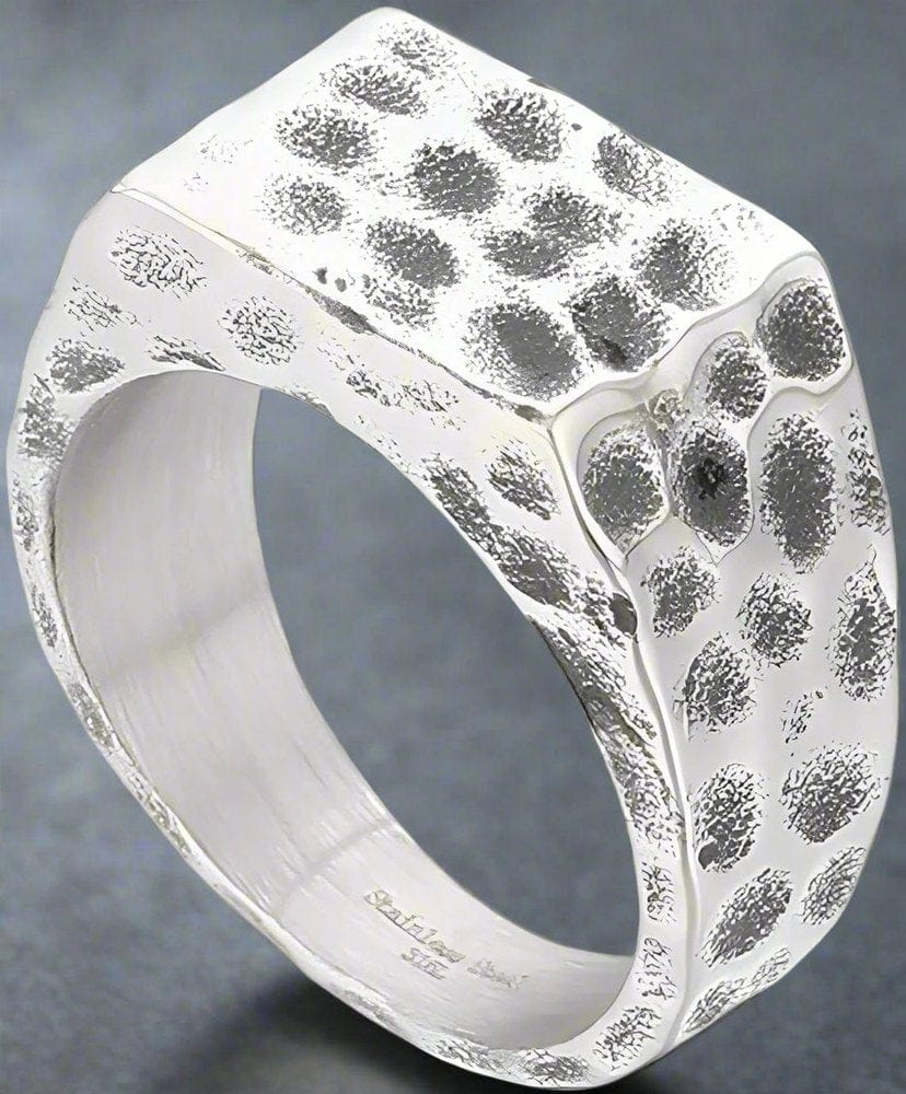 STERLING SILVER SQUARE HAMMERED RING - Silver Steel Ring - Pure Titanium Steel Ring for Men Size - 21 - THE MEN THING