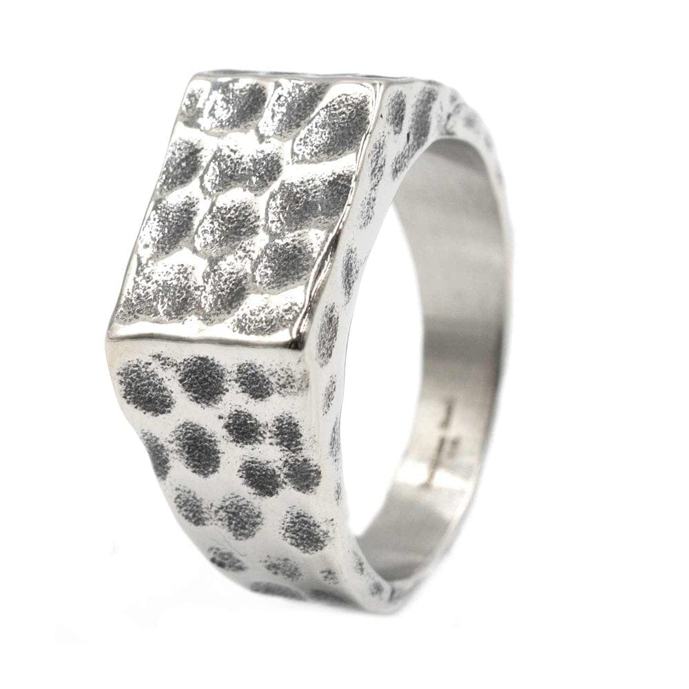 STERLING SILVER SQUARE HAMMERED RING - Silver Steel Ring - Pure Titanium Steel Ring for Men Size - 21 - THE MEN THING