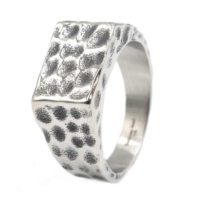 STERLING SILVER SQUARE HAMMERED RING - Silver Steel Ring - Pure Titanium Steel Ring for Men Size - 21 - THE MEN THING