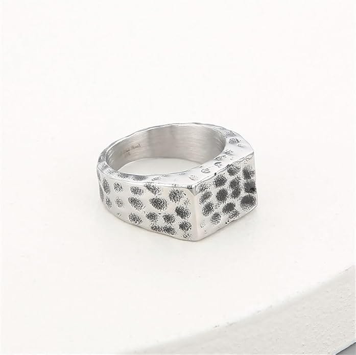 STERLING SILVER SQUARE HAMMERED RING - Silver Steel Ring - Pure Titanium Steel Ring for Men Size - 21 - THE MEN THING