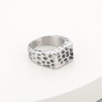 STERLING SILVER SQUARE HAMMERED RING - Silver Steel Ring - Pure Titanium Steel Ring for Men Size - 21 - THE MEN THING