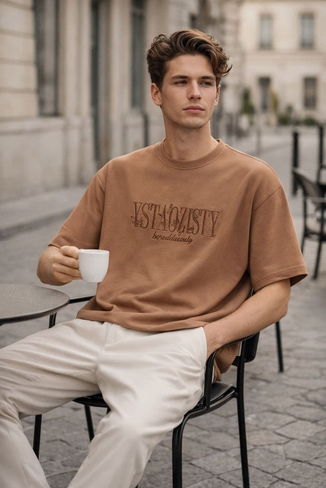STILL FORM BOX TEE Oversized T-Shirt – Sandstone Tan — for Men | THE MEN THING