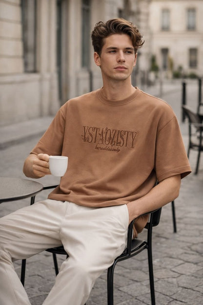 STILL FORM BOX TEE Oversized T-Shirt – Sandstone Tan — for Men | THE MEN THING