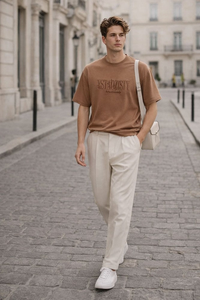 STILL FORM BOX TEE Oversized T-Shirt – Sandstone Tan — for Men | THE MEN THING