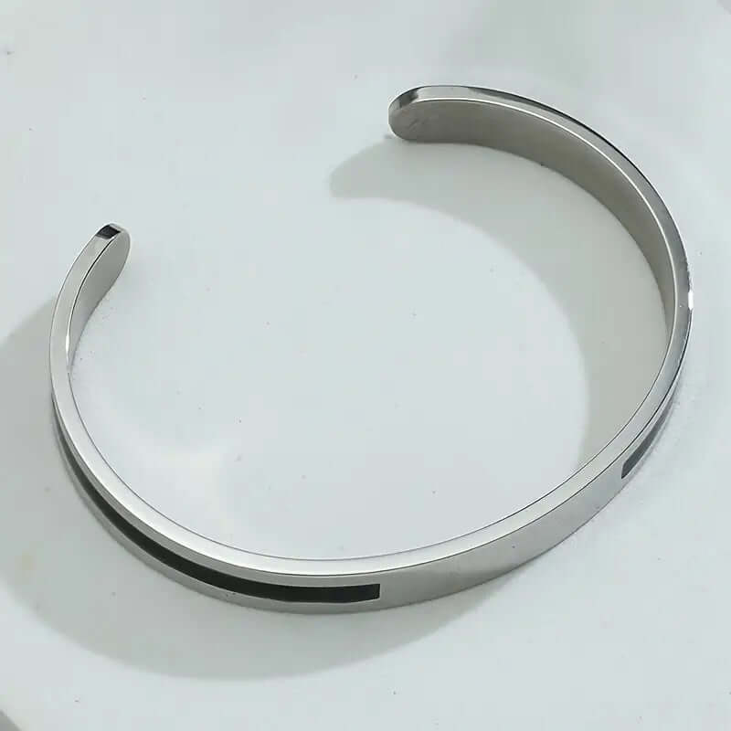 STOIC SILVER - "6.5"mm Pure Stainless Steel Open Bangle Bracelet (Adjustable) for Men & Boys - THE MEN THING