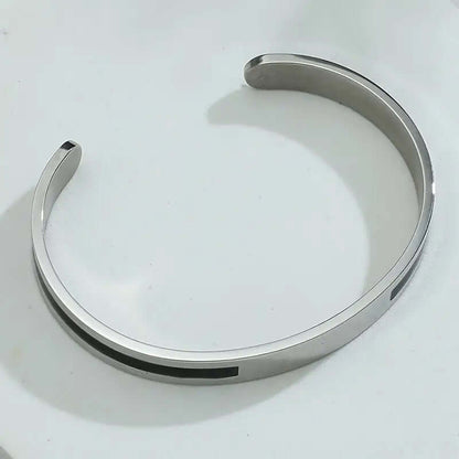 STOIC SILVER - "6.5"mm Pure Stainless Steel Open Bangle Bracelet (Adjustable) for Men & Boys - THE MEN THING