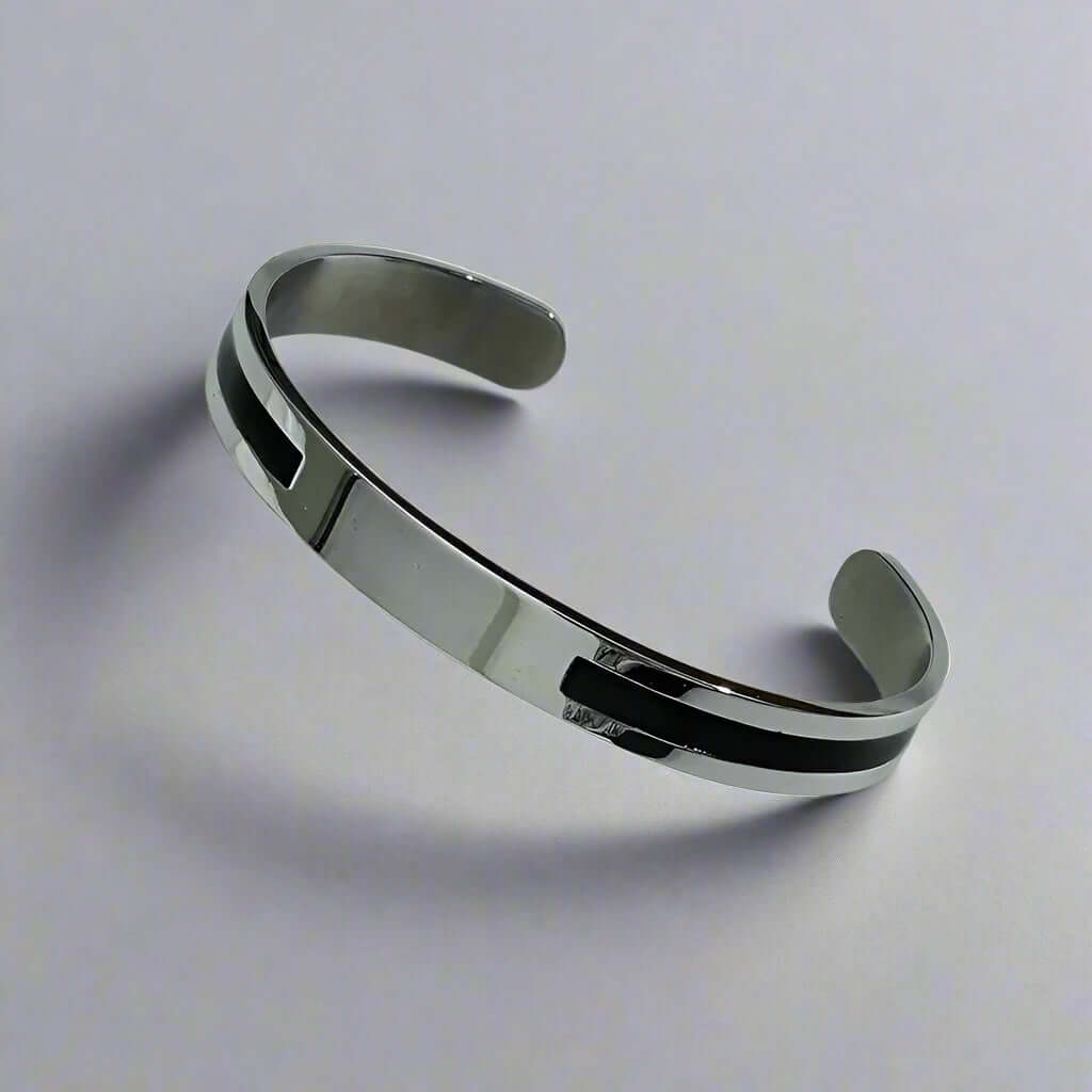 STOIC SILVER - "6.5"mm Pure Stainless Steel Open Bangle Bracelet (Adjustable) for Men & Boys - THE MEN THING