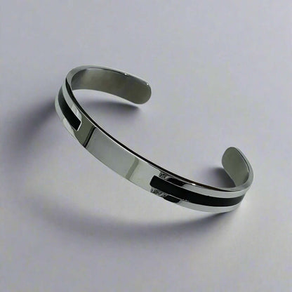STOIC SILVER - "6.5"mm Pure Stainless Steel Open Bangle Bracelet (Adjustable) for Men & Boys - THE MEN THING
