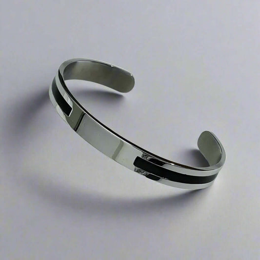 STOIC SILVER - "6.5"mm Pure Stainless Steel Open Bangle Bracelet (Adjustable) for Men & Boys - THE MEN THING