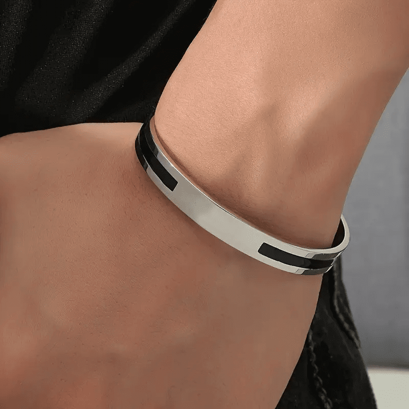 STOIC SILVER - "6.5"mm Pure Stainless Steel Open Bangle Bracelet (Adjustable) for Men & Boys - THE MEN THING