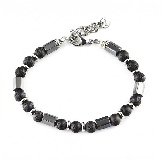 STONEFORGE - BLACK - 7mm Beads Bracelet with Natural Stone - 7.5 to 8.5 inch Adjustable Bracelet - THE MEN THING