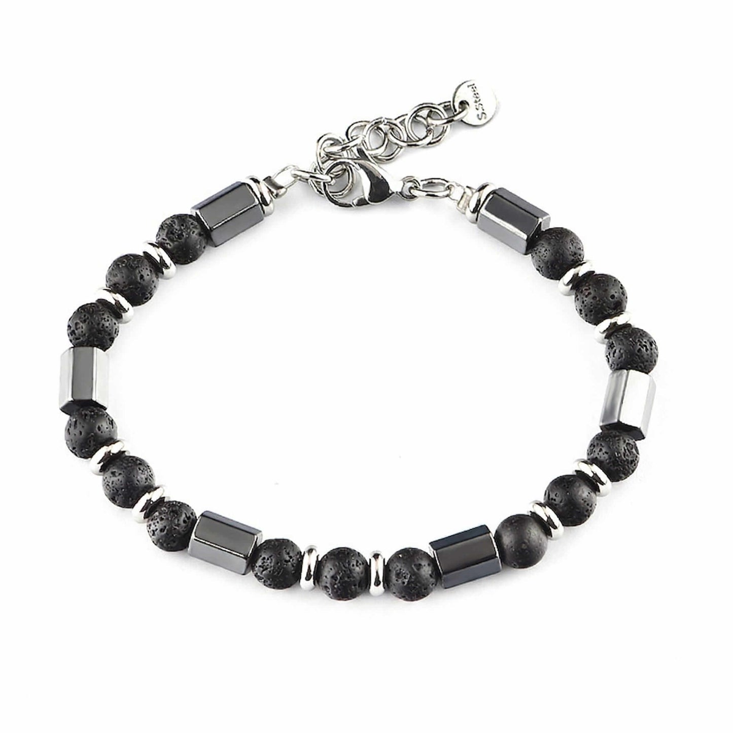 STONEFORGE - BLACK - 7mm Beads Bracelet with Natural Stone - 7.5 to 8.5 inch Adjustable Bracelet - THE MEN THING
