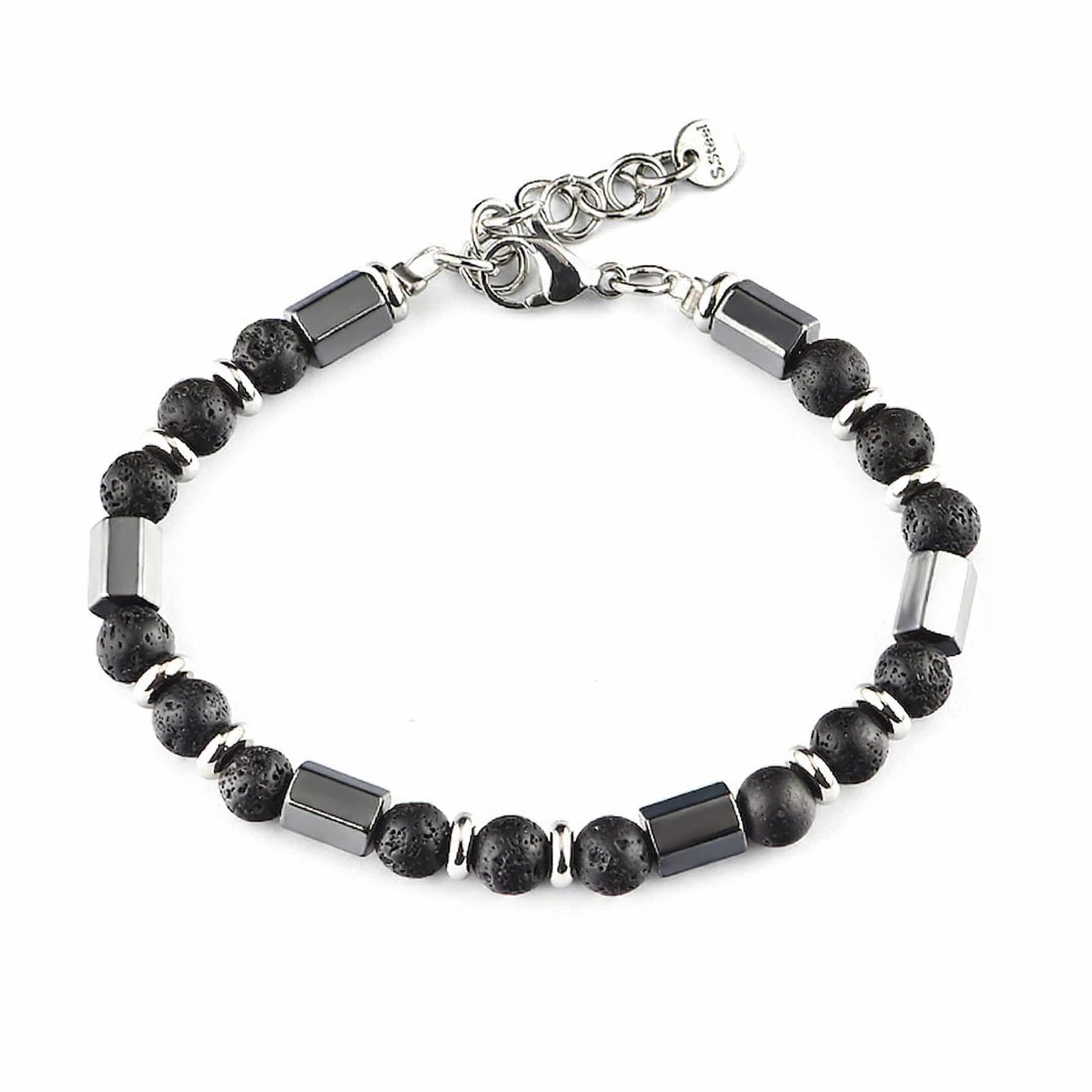 STONEFORGE - BLACK - 7mm Beads Bracelet with Natural Stone - 7.5 to 8.5 inch Adjustable Bracelet - THE MEN THING