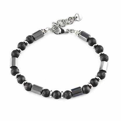 STONEFORGE - BLACK - 7mm Beads Bracelet with Natural Stone - 7.5 to 8.5 inch Adjustable Bracelet - THE MEN THING