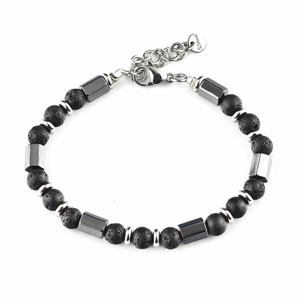 STONEFORGE - BLACK - 7mm Beads Bracelet with Natural Stone - 7.5 to 8.5 inch Adjustable Bracelet