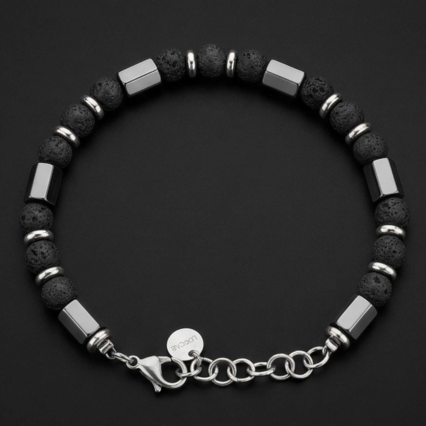 STONEFORGE - BLACK - 7mm Beads Bracelet with Natural Stone - 7.5 to 8.5 inch Adjustable Bracelet - THE MEN THING