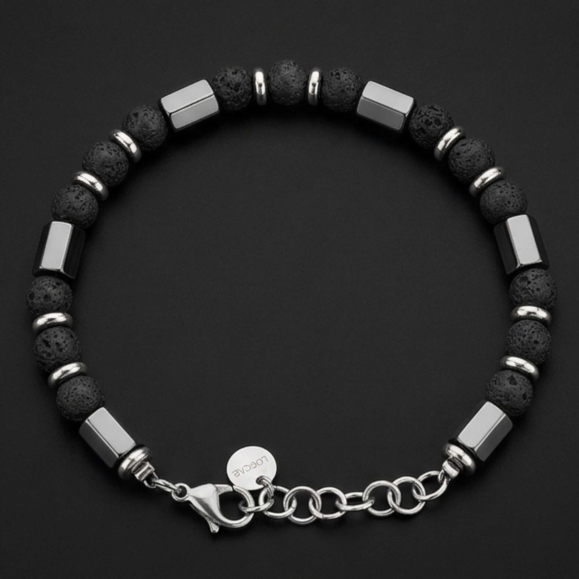 STONEFORGE - BLACK - 7mm Beads Bracelet with Natural Stone - 7.5 to 8.5 inch Adjustable Bracelet - THE MEN THING