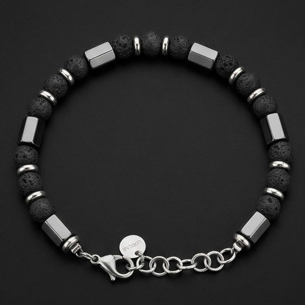 STONEFORGE - BLACK - 7mm Beads Bracelet with Natural Stone - 7.5 to 8.5 inch Adjustable Bracelet