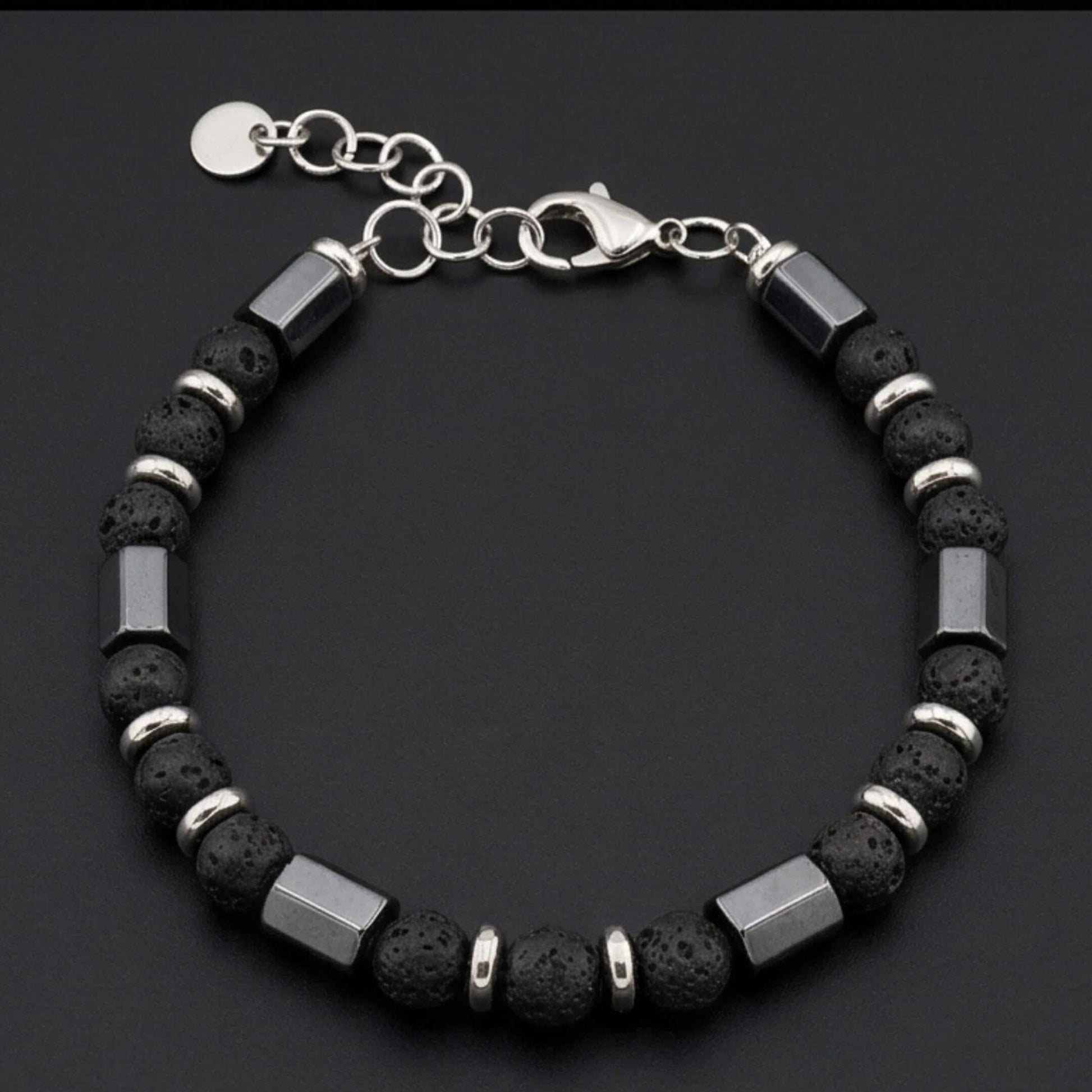 STONEFORGE - BLACK - 7mm Beads Bracelet with Natural Stone - 7.5 to 8.5 inch Adjustable Bracelet - THE MEN THING