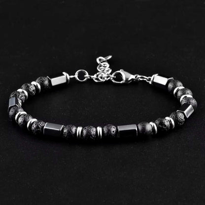 STONEFORGE - BLACK - 7mm Beads Bracelet with Natural Stone - 7.5 to 8.5 inch Adjustable Bracelet - THE MEN THING