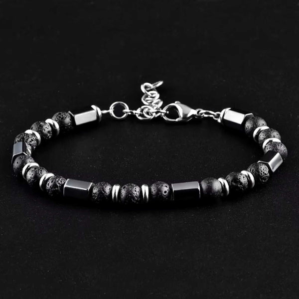 STONEFORGE - BLACK - 7mm Beads Bracelet with Natural Stone - 7.5 to 8.5 inch Adjustable Bracelet