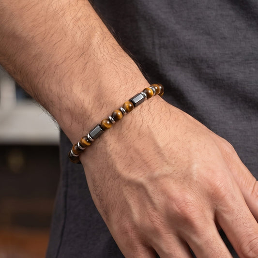 STONEFORGE - BROWN - 7mm Beads Bracelet with Natural Stone - 7.5 to 8.5 inch Adjustable Bracelet - THE MEN THING