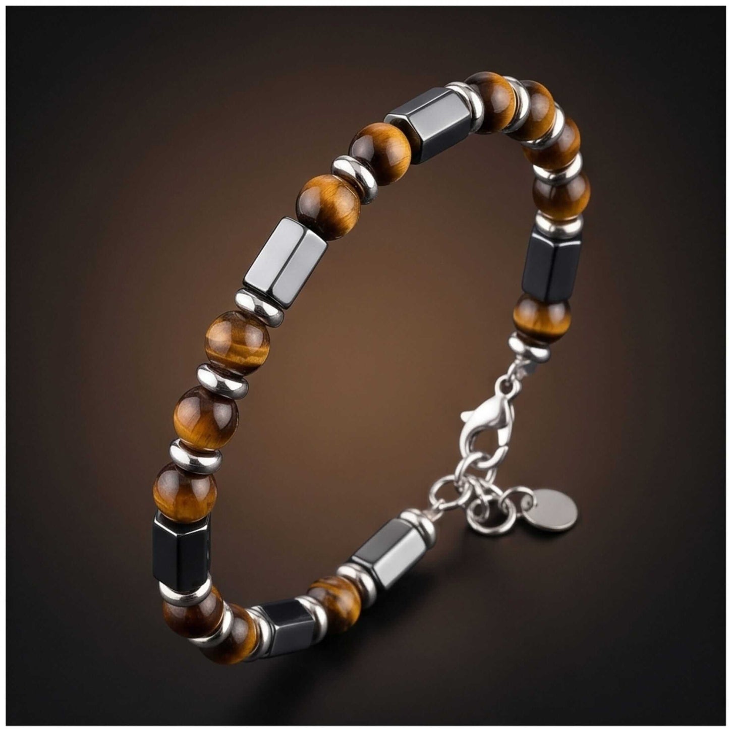 STONEFORGE - BROWN - 7mm Beads Bracelet with Natural Stone - 7.5 to 8.5 inch Adjustable Bracelet - THE MEN THING