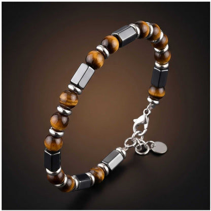 STONEFORGE - BROWN - 7mm Beads Bracelet with Natural Stone - 7.5 to 8.5 inch Adjustable Bracelet - THE MEN THING