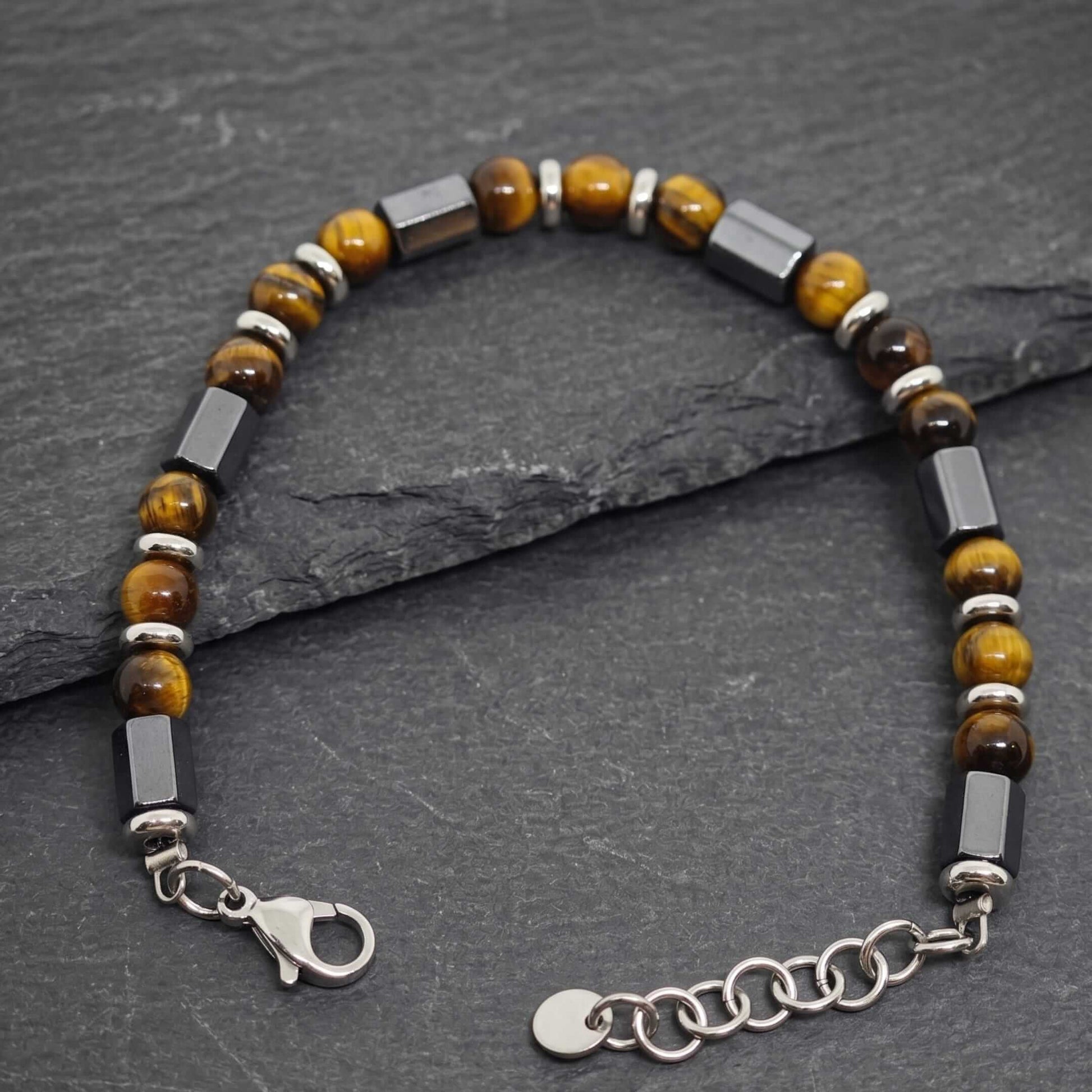 STONEFORGE - BROWN - 7mm Beads Bracelet with Natural Stone - 7.5 to 8.5 inch Adjustable Bracelet - THE MEN THING