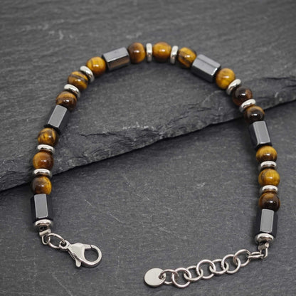 STONEFORGE - BROWN - 7mm Beads Bracelet with Natural Stone - 7.5 to 8.5 inch Adjustable Bracelet - THE MEN THING