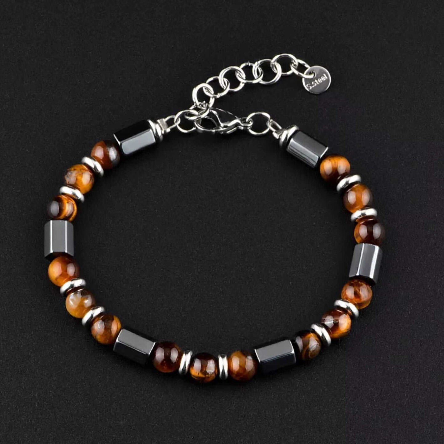 STONEFORGE - BROWN - 7mm Beads Bracelet with Natural Stone - 7.5 to 8.5 inch Adjustable Bracelet - THE MEN THING