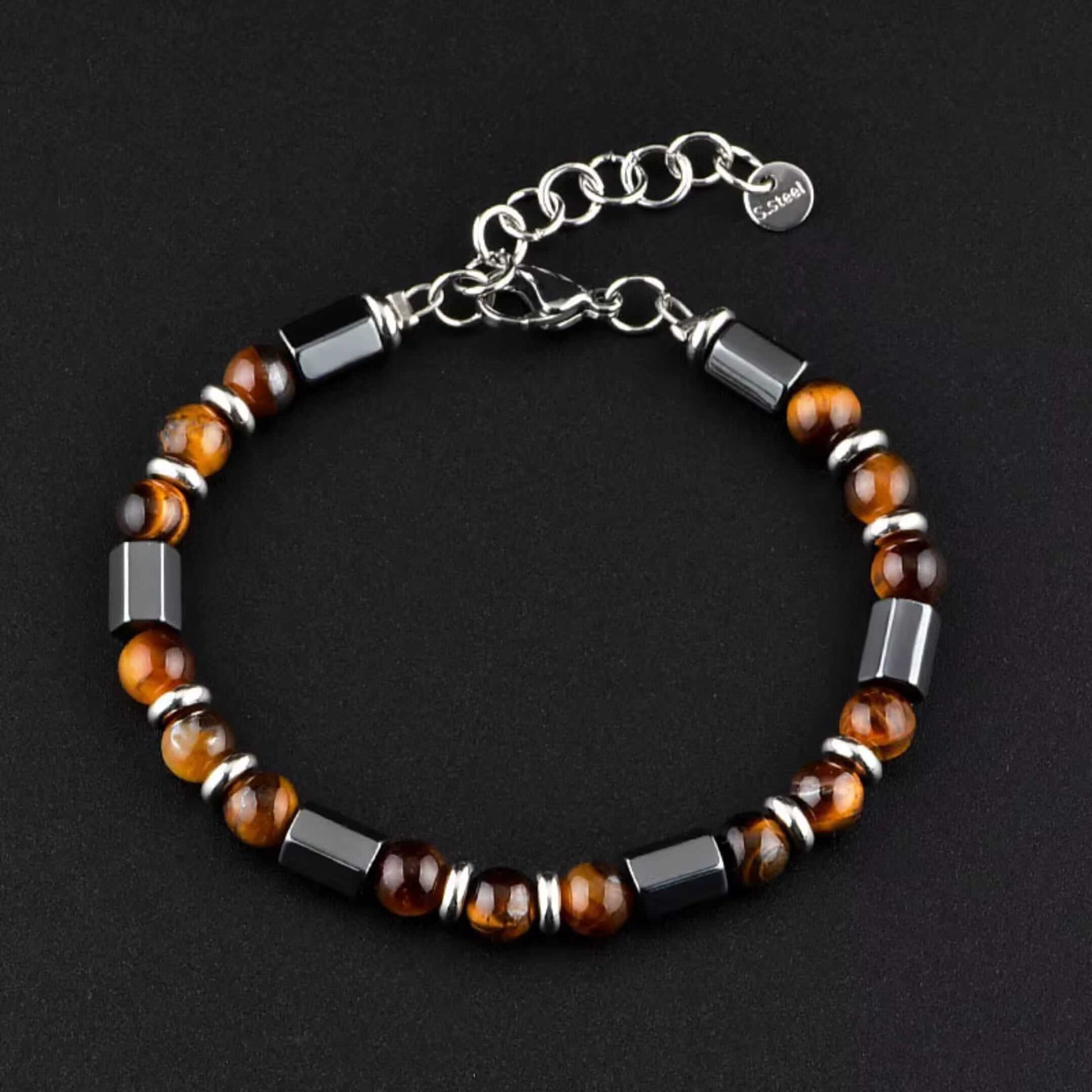 STONEFORGE - BROWN - 7mm Beads Bracelet with Natural Stone - 7.5 to 8.5 inch Adjustable Bracelet - THE MEN THING