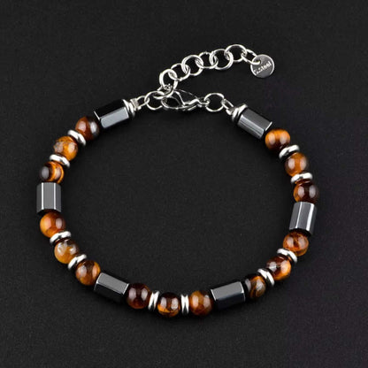 STONEFORGE - BROWN - 7mm Beads Bracelet with Natural Stone - 7.5 to 8.5 inch Adjustable Bracelet - THE MEN THING