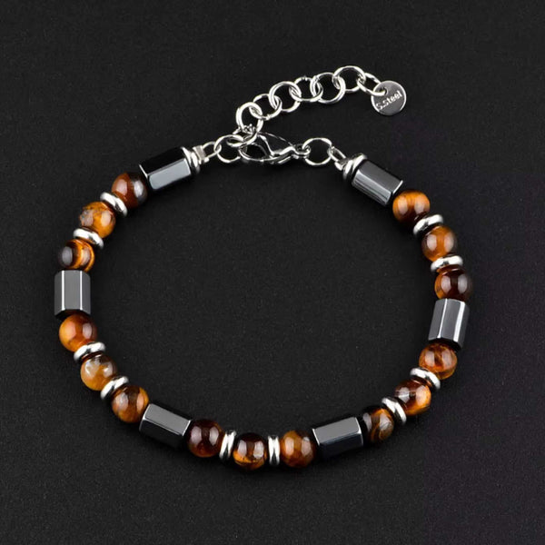 STONEFORGE - BROWN - 7mm Beads Bracelet with Natural Stone - 7.5 to 8.5 inch Adjustable Bracelet