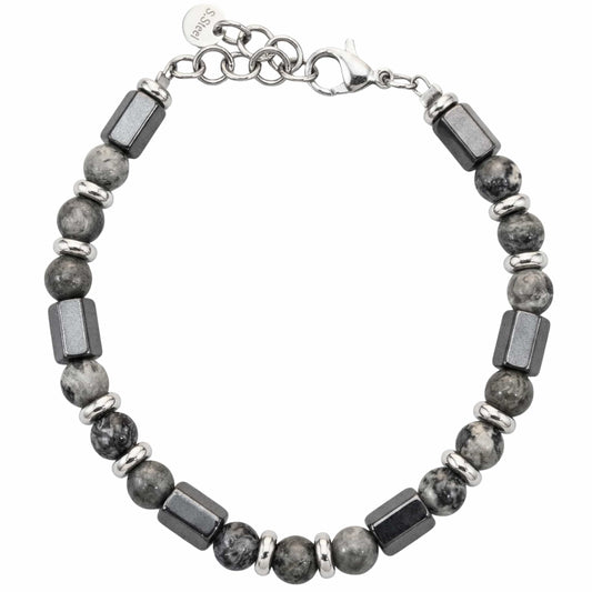 STONEFORGE - GREY - 7mm Beads Bracelet with Natural Stone - 7.5 to 8.5 inch Adjustable Bracelet - THE MEN THING