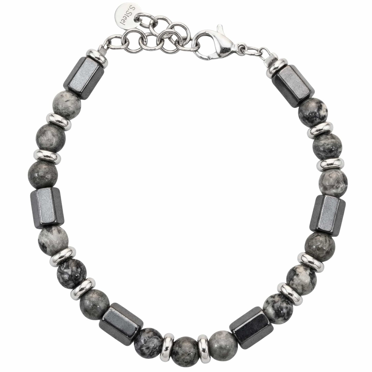 STONEFORGE - GREY - 7mm Beads Bracelet with Natural Stone - 7.5 to 8.5 inch Adjustable Bracelet - THE MEN THING