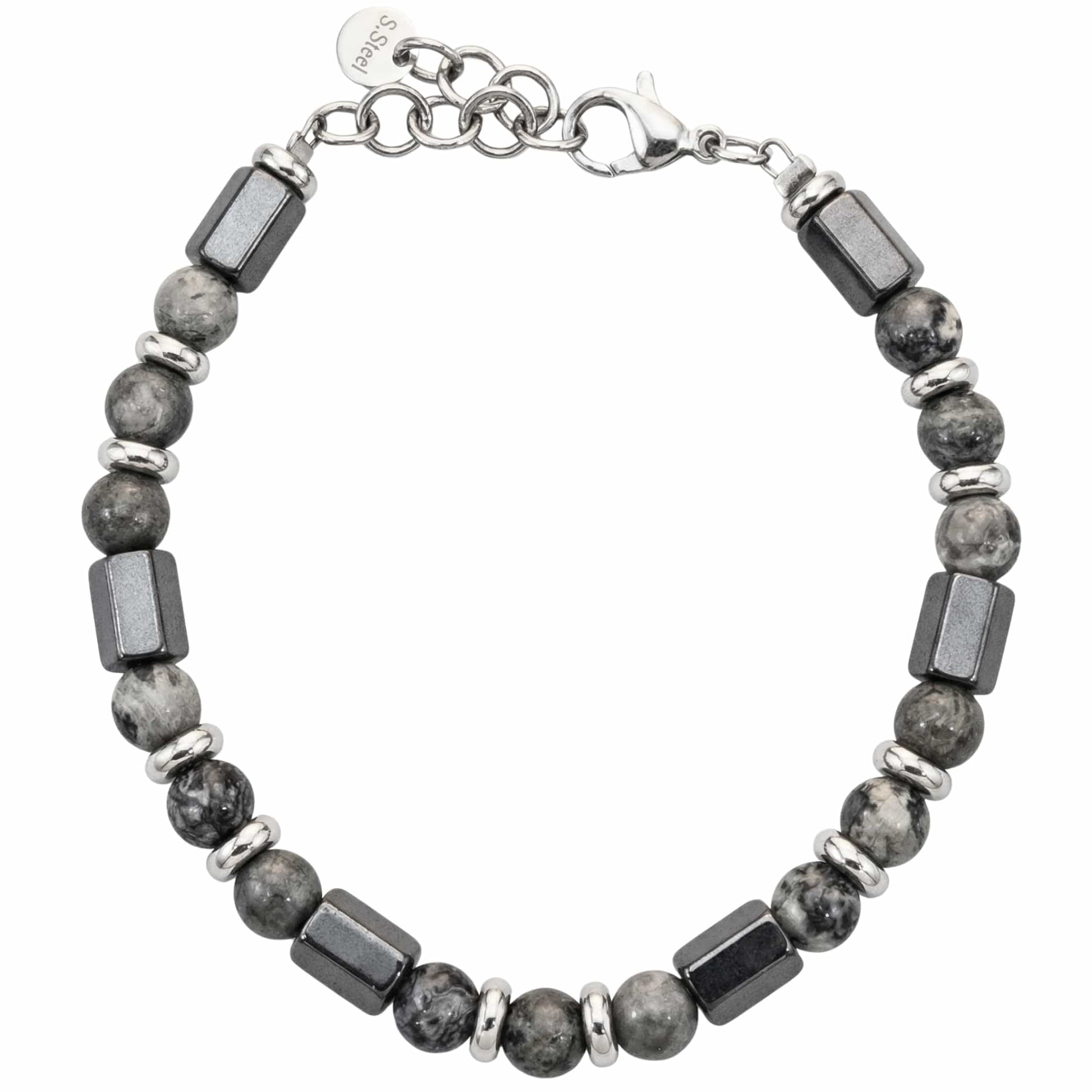 STONEFORGE - GREY - 7mm Beads Bracelet with Natural Stone - 7.5 to 8.5 inch Adjustable Bracelet - THE MEN THING