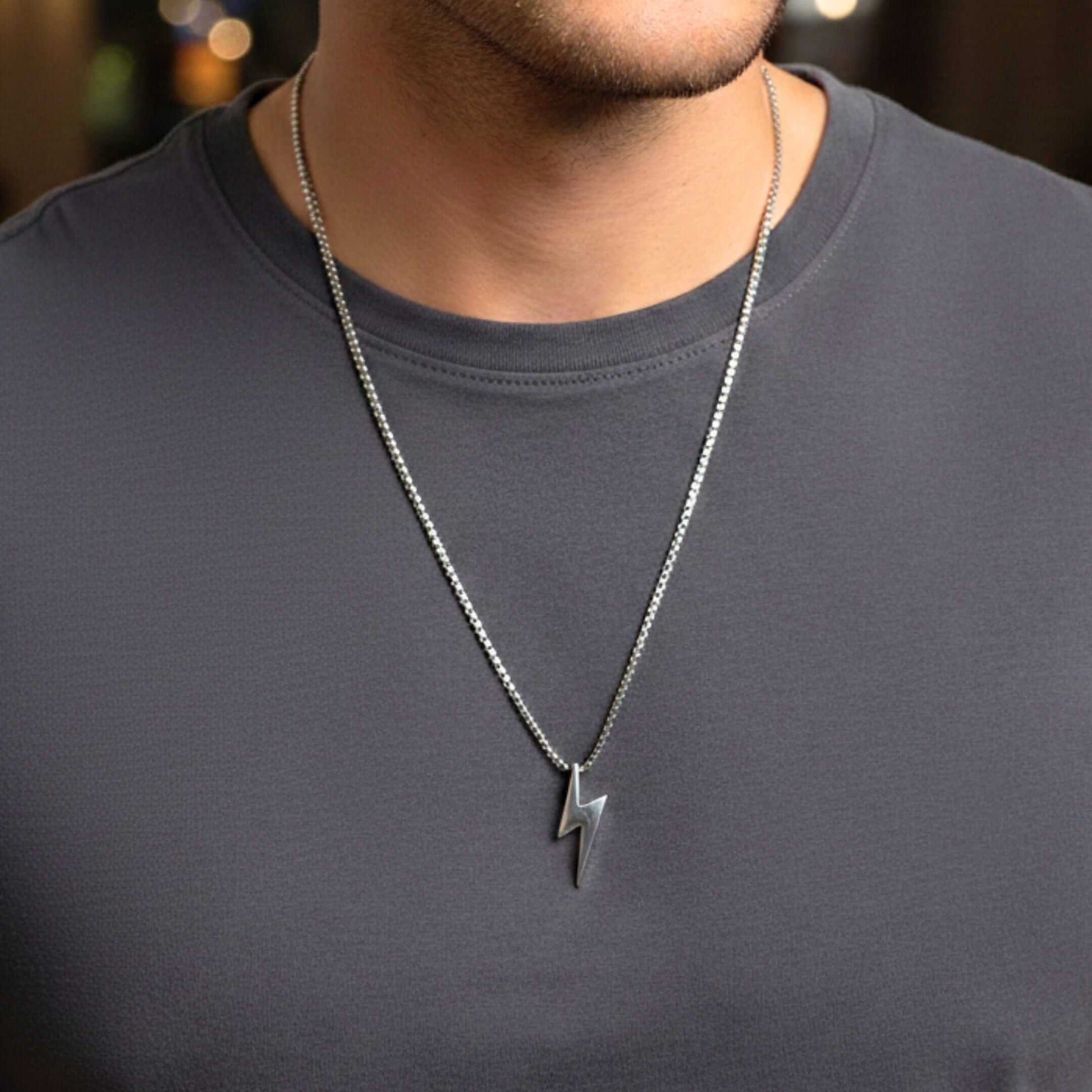 STORM BOLT - 17mm Pure Titanium Steel Pendant with 27inch Round Box 4mm Chain for Men & Boys — SS Pendant/ Necklace for Men | THE MEN THING