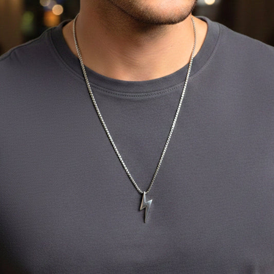 STORM BOLT - 17mm Pure Titanium Steel Pendant with 27inch Round Box 4mm Chain for Men & Boys - THE MEN THING
