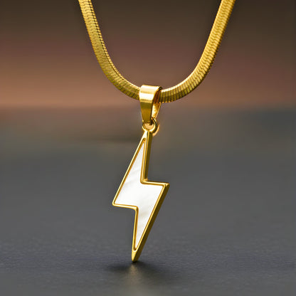 STORM EDGE - Golden & White 12mm Titanium Steel Pendant with 22inch Chain for Men & Boys with adjustable cable chain - THE MEN THING