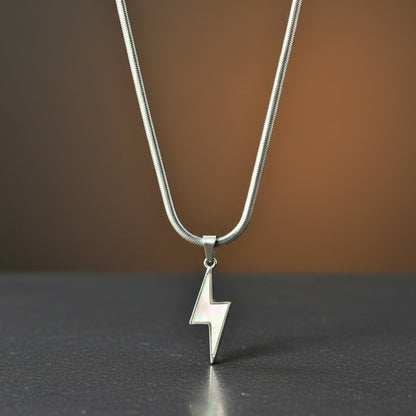 STORM EDGE - Silver & White 12mm Titanium Steel Pendant with 22inch Round Box 4mm Chain for Men & Boys with adjustable cable chain - THE MEN THING