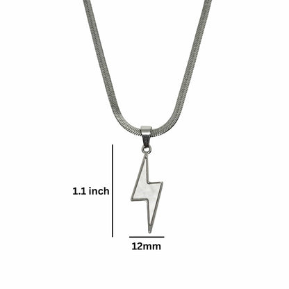 STORM EDGE - Silver & White 12mm Titanium Steel Pendant with 22inch Round Box 4mm Chain for Men & Boys with adjustable cable chain - THE MEN THING